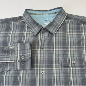 KUHL Men's XXL Long Sleeve Button Down Grey Blue Plaid Hiking Outdoor